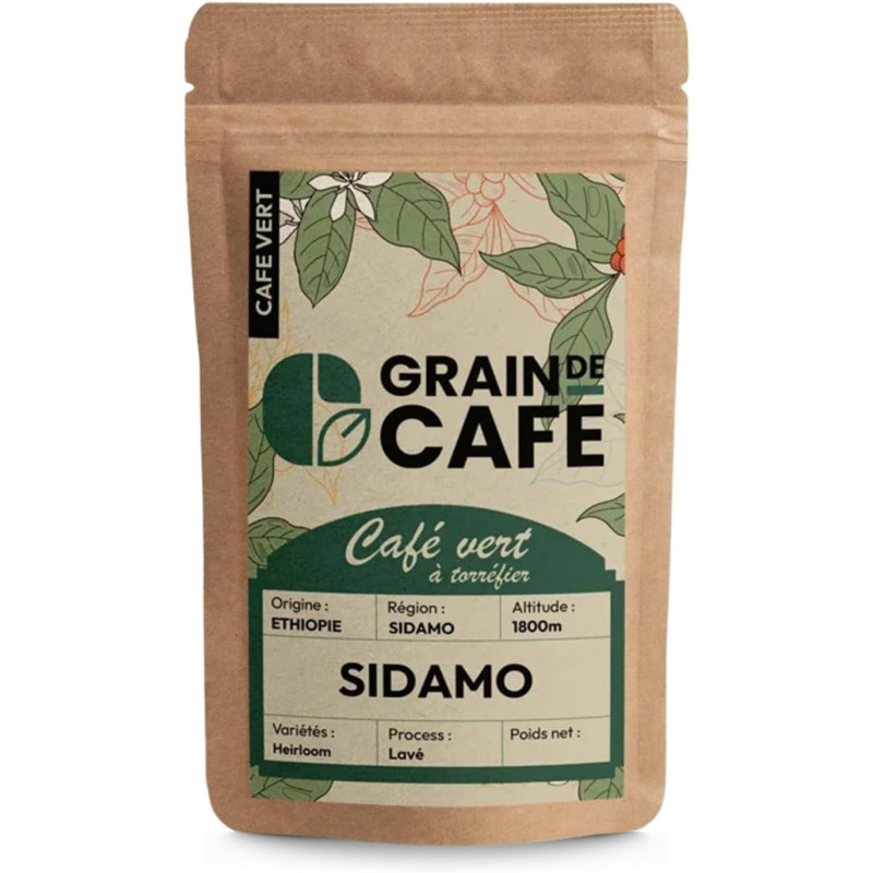 Graindecafé Café Vert Éthiopie Moka Sidamo 1 kg : à torréfier soi-même