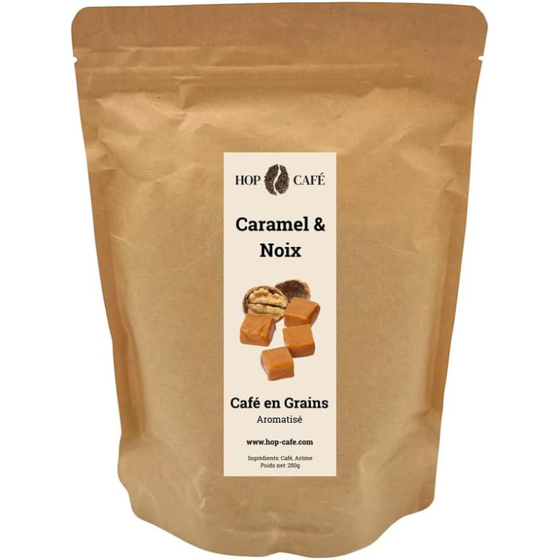 HOP CAFE Café en Grains Caramel & Noix 250 g : notre avis sur ce café aromatisé